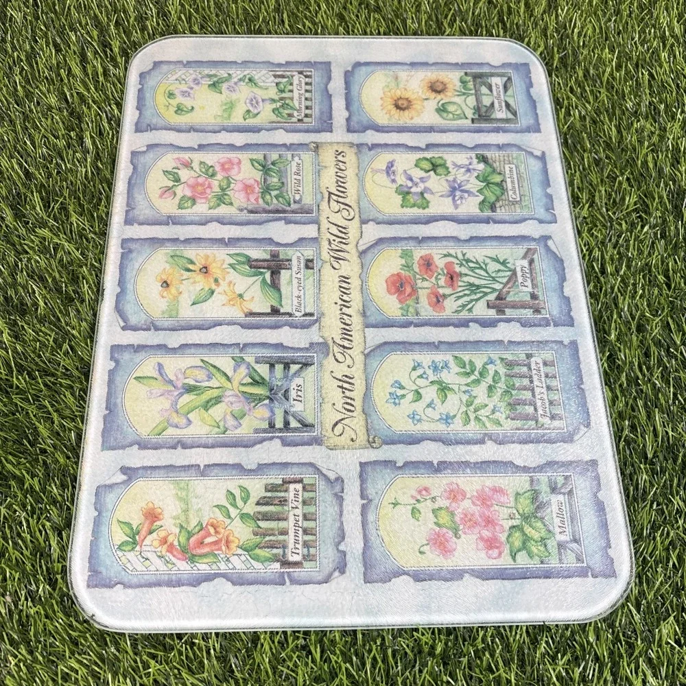 Vintage‎ North American Wildflowers Glass Cutting Board Floral Botanical
